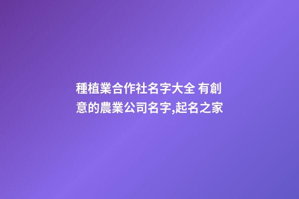種植業合作社名字大全 有創意的農業公司名字,起名之家-第1張-公司起名-玄機派